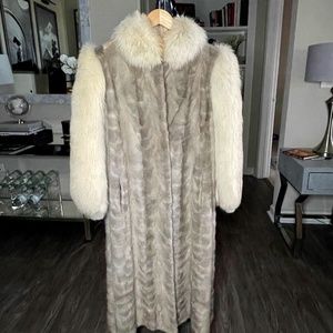 Cerulean Mink Section Coat with Blue Fox Collar & Sleeves